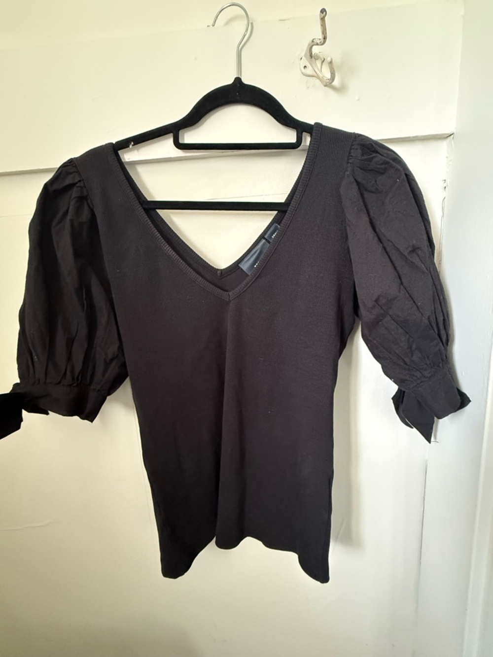 Maeve Anthropologie Puff Sleeve Tied Top, Black, Size Small - Picture 3 of 8